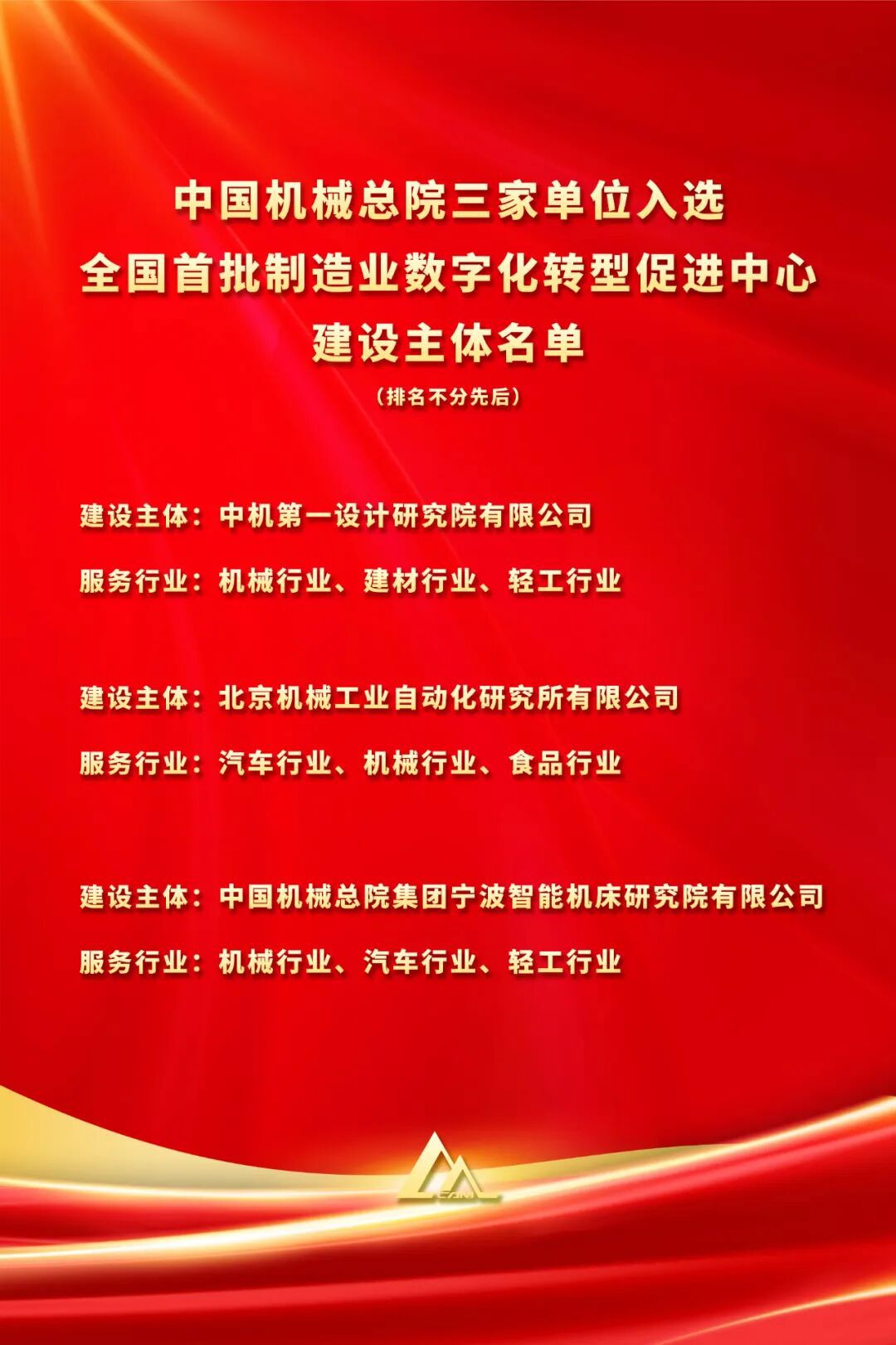 全國(guó)首批！中國(guó)機(jī)械總院三家單位入選工信部首批制造業(yè)數(shù)字化轉(zhuǎn)型促進(jìn)中心建設(shè)主體名單